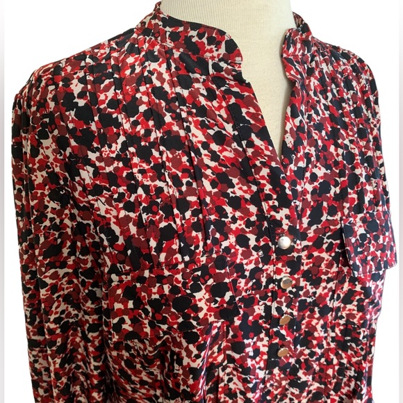 COCOMO 1X Red Black 3/4 sleeve Plus Size women's Pintuck Blouse tunic - Picture 4 of 14